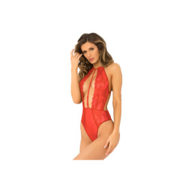 Body rouge en dentelle et résille 